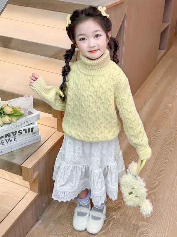 子供服 セーター ニット 高襟 女の子 裏起毛 厚手 冬服 かわいい ガールズ トップス 長袖 ピンク系 イエロー ベージュ 90cm 100cm 110cm 120cm 130cm 140cm
