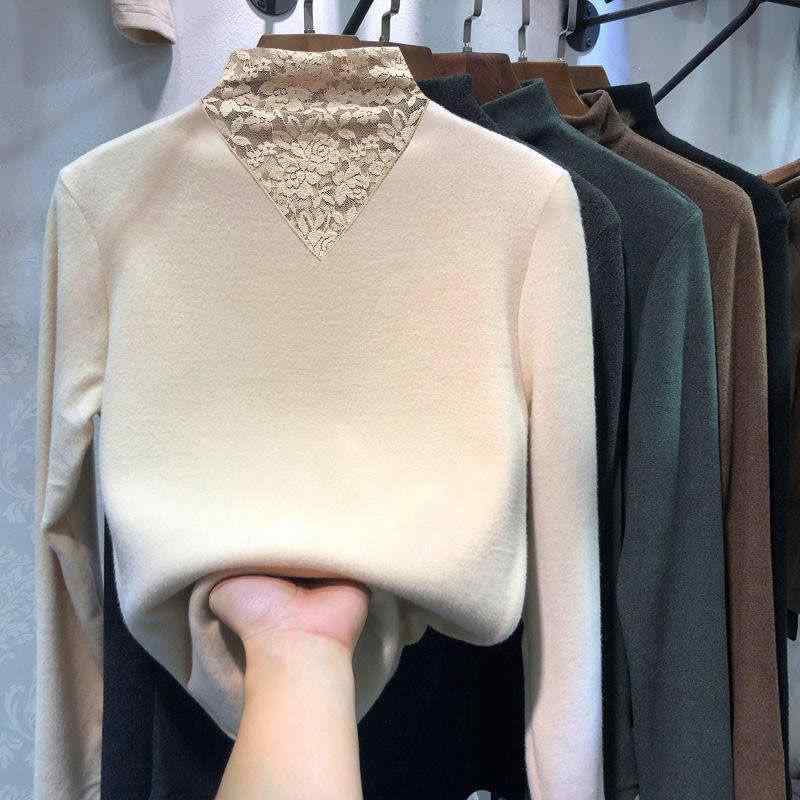 Tシャツ レディース 秋冬 トップス 長袖 カットソー スリムフィット 半高襟 無地 ポリエステル 普段使い 韓国風 カジュアル おしゃれ 杏色 カーキ ブラック モスグリーン ホワイト