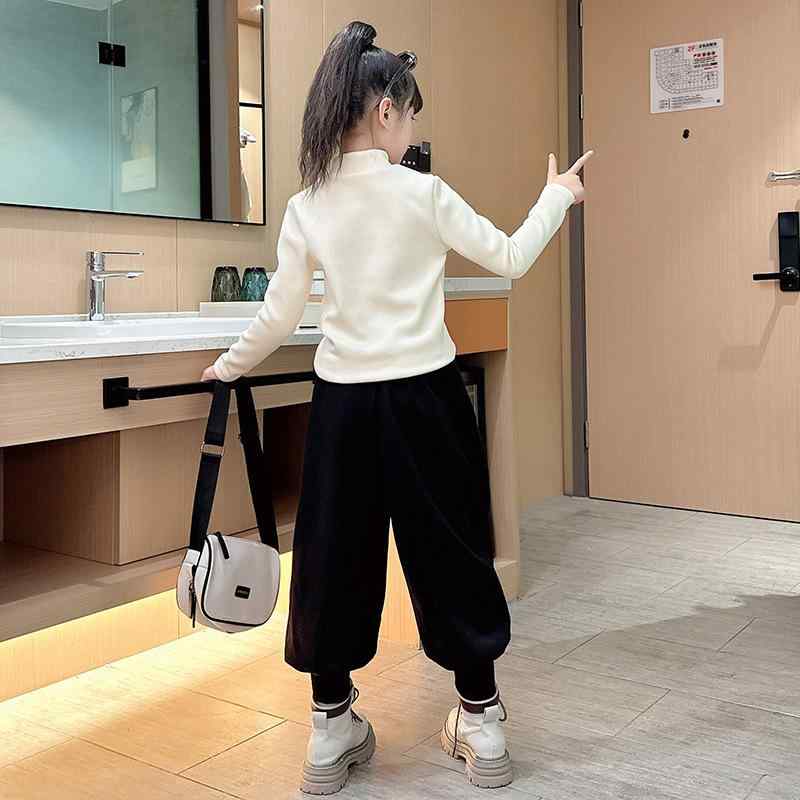 カットソー 女児 秋冬 裏起毛 長袖 ハーフネック トップス 子供 中大 キッズ 無地 暖かい 綿混紡 ゆったり 普段使い