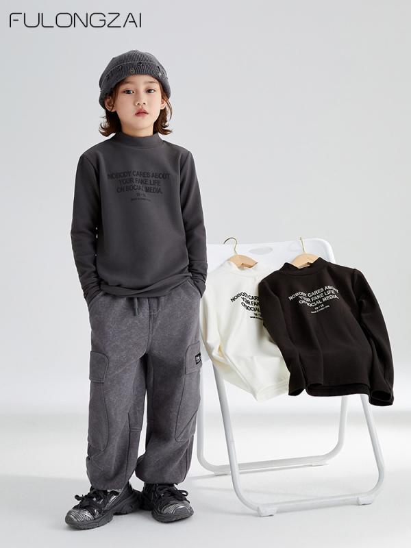 子供服 キッズ タートルネック トップス 秋冬 男女兼用 ゆったり 綿 中学生 高校生 カットソー 白 黒 グレー 110cm 120cm 130cm 140cm 150cm 160cm 170cm