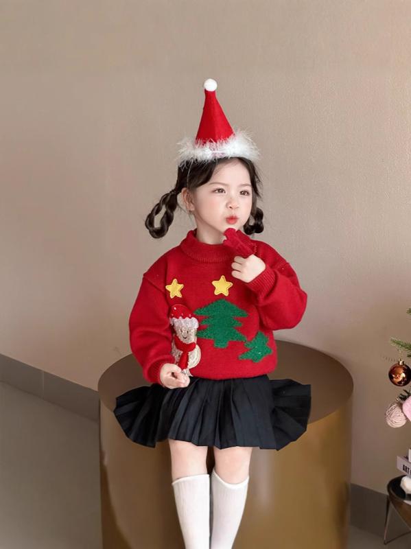 子供服 ニット セーター クリスマス 女の子 秋冬 厚手 ハイネック インナーウェア 赤色
