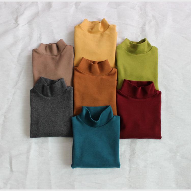 Tシャツ キッズ 子供服 長袖 春秋 高ネック カットソー 厚手 男の子 女の子 無地 綿100％ トップス 80cm 90cm 100cm 110cm 120cm 130cm 140cm イエロー ダークグレー ココア キャメル ワインレッド 湖水ブル