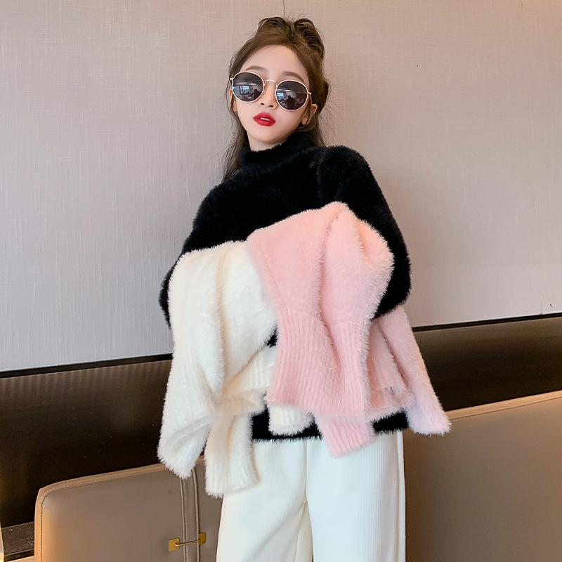 子供服 女の子 ニット セーター タートルネック 裏起毛 春秋冬 厚手 暖かい かわいい 普段着 通学着 ピンク系 アイボリー ブラック 110cm 120cm 130cm 140cm 150cm 160cm 170cm