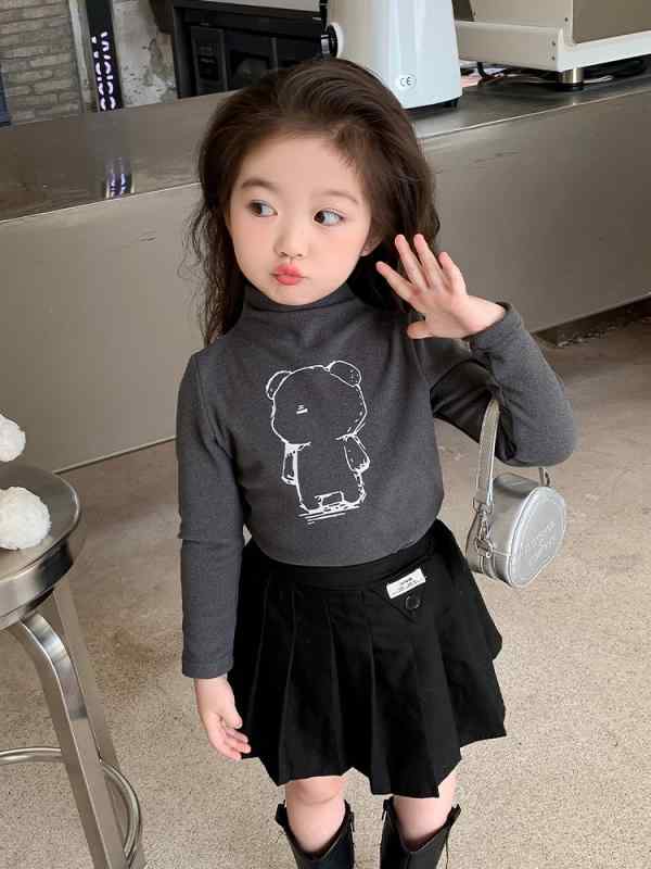 子供服 カットソー ガールズ 長袖 トップス 裏起毛 小学生 幼稚園 保育園 かわいい ミドルネック コットン混紡 秋 冬 ベージュ グレー