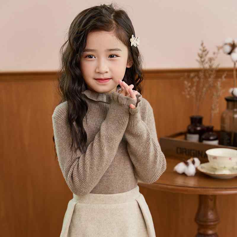 赤ちゃん服 編み物 スウェーター 秋冬 うしろ帯 長袖 花柄襟 羊毛 トップス カットソー ティーシャツ ガールズ 可愛らしい 普段着
