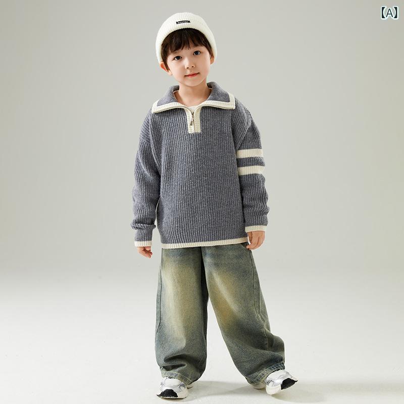 編み物 キッズ 御坊っちゃん 羊毛 スウェーター ハーフジップ ハイネック 朦々たる 赤ちゃん 羊毛100% 韓国風 間借り人 あったか 秋冬