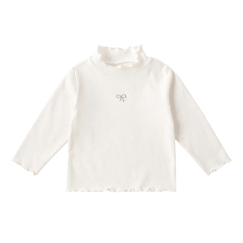 キッズ Tシャツ カットソー 長袖 女の子 女児 子供服 トップス ハーフハイネック 綿100% かわいい 普段着 韓国風 ピンク系 黒白 ミルクホワイト キャメル 秋