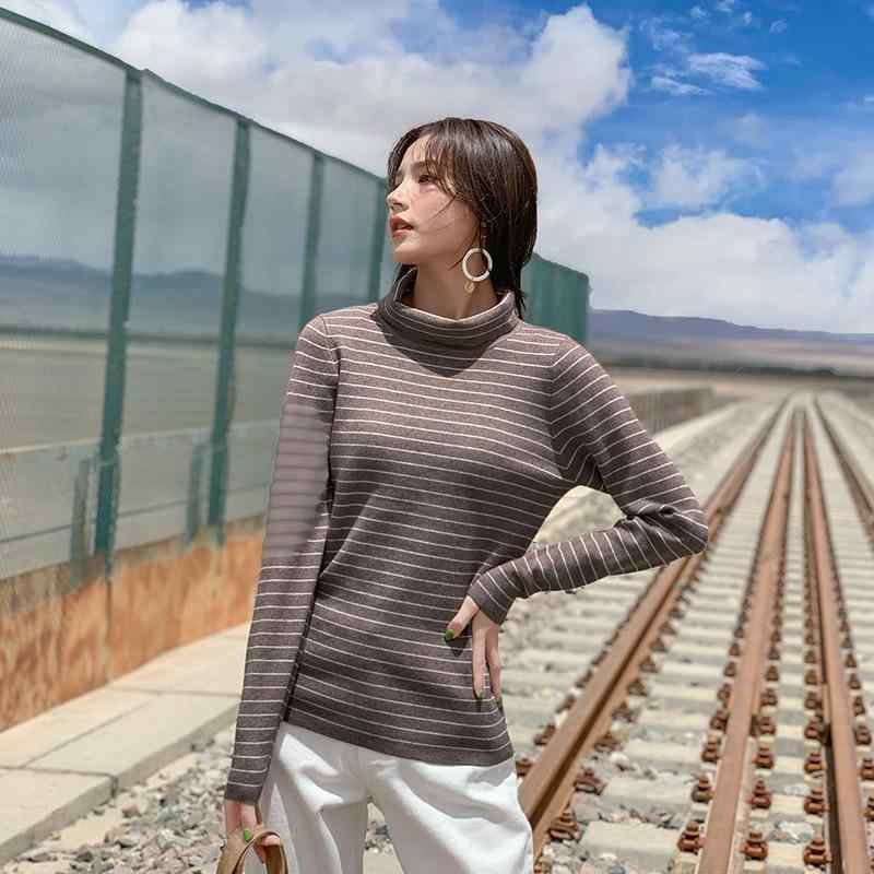 ニット レディース 秋冬 高襟 長袖 プルオーバー ストライプ セーター 婦人服 ゆったり 普段使い かわいい ブラック グレー パープル