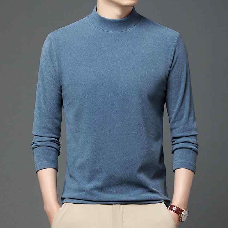 Tシャツ メンズ 男性用 カットソー 秋冬 長袖 厚手 ハーフハイネック リブ裾 ポリエステル 部屋着 普段使い 無地 伸縮性
