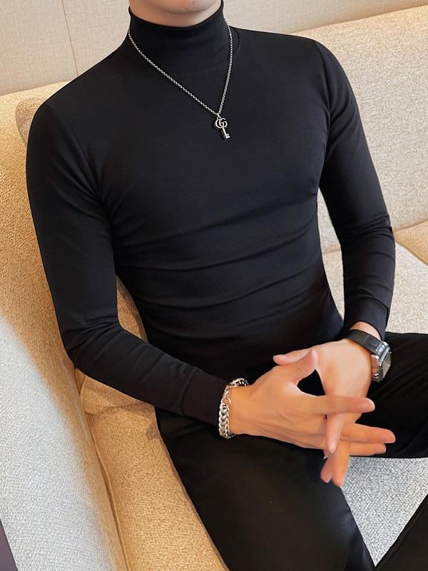 Tシャツ メンズ 男性用 トップス 長袖 カットソー モックネック スリム 高伸縮 コットン混紡 無地 秋服 カジュアル 普段使い インナー ブラック 黒 ホワイト 白 グレー カーキ コーヒー 紺