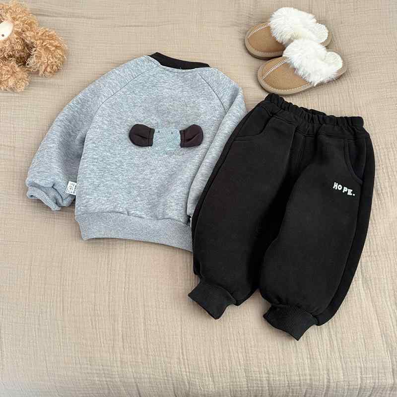 キッズ ボーイズ 秋冬 裏起毛 スウェット トレーナー パンツ 上下 2点セット ベビー 幼児 普段着 部屋着 厚手 あったか グレー