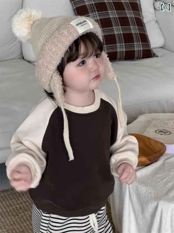 キッズ スウェット トレーナー & パンツ 上下セット 秋冬 裏起毛 幼児 ベビー ボーイズ ガールズ 韓国風 かわいい 普段着 部屋着 防寒 73CM 80cm 90cm 100cm