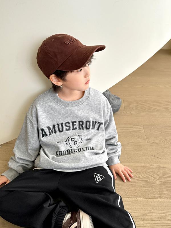 子供服 キッズ 男の子 トレーナー トップス 長袖 プルオーバー 丸首 8歳以上 春秋 無地 アルファベット柄 普段着 韓国風 綿 混紡 グリーン グレー 110cm 120cm 130cm 140cm 150cm 160cm 170cm