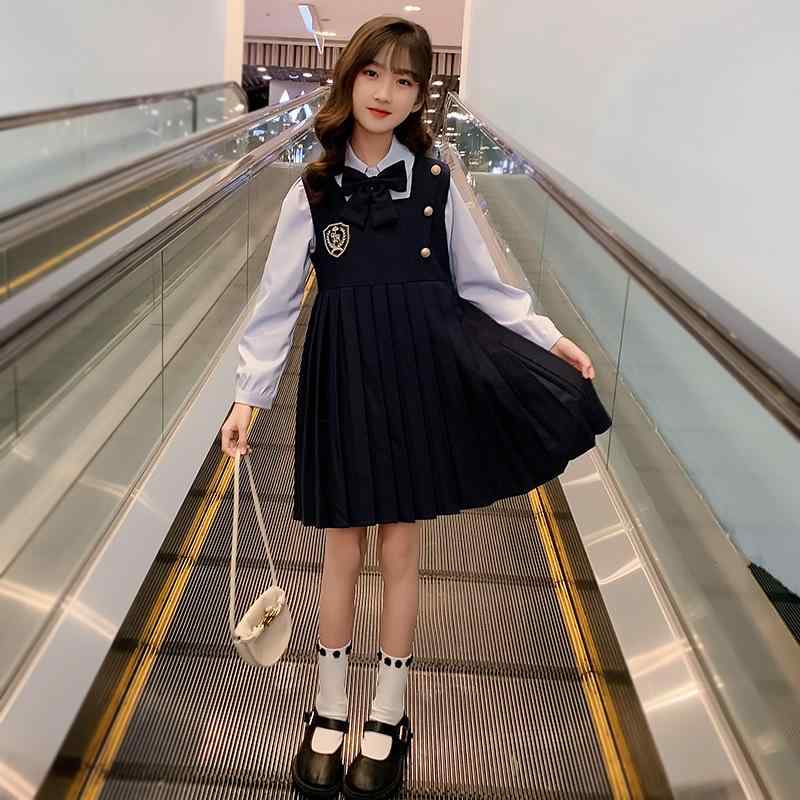 子供服 女の子 フォーマル セットアップ JK風 学院風 春秋 2点セット 長袖 スカート ミディアム丈 かわいい おしゃれ ブラック アイボリー 110cm 120cm 130cm 140cm 150cm 160cm 170cm
