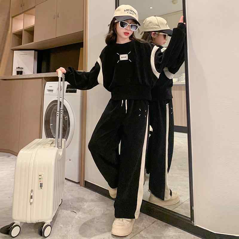 キッズ ガールズ ジャージ 上下セット 春秋 女の子 子供用 スポーツウェア 2点セット 長袖 トップス 長ズボン 綿 普段着 部屋着 ブラック ベージュ系