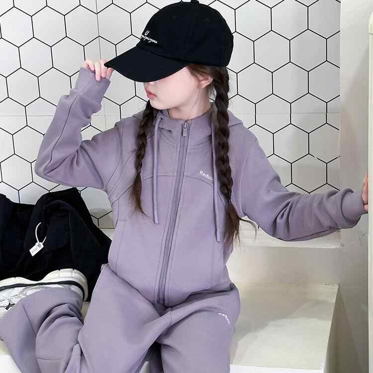 キッズ ガールズ スウェット セットアップ 春秋 スポーツウェア 子供服 カジュアル パーカー アウター パンツ 上下セット グレー パープル 綿