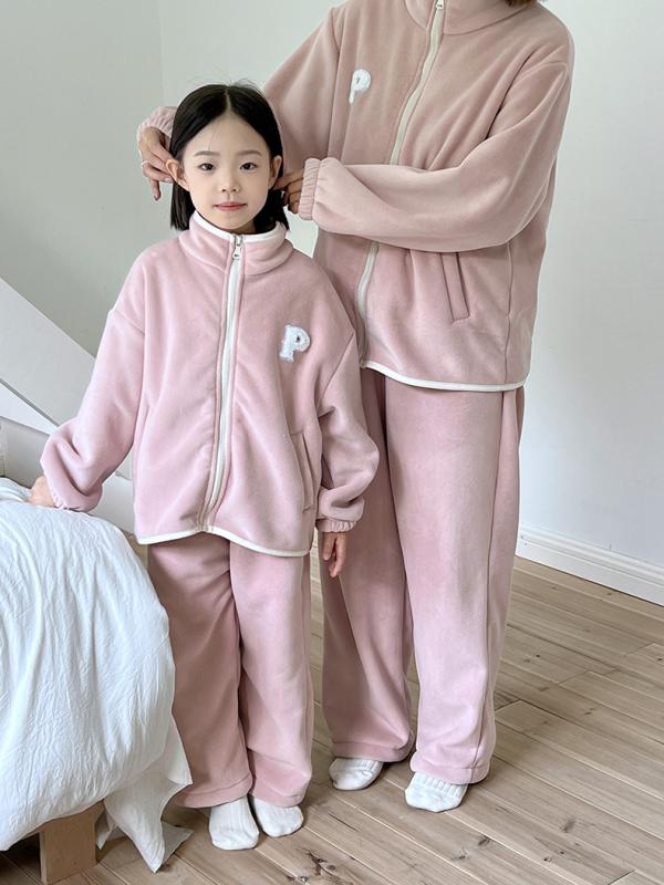 キッズ ベビー 上下セット オーガニックコットン 裏起毛 パジャマ 部屋着 暖かい 冬 スポーツ 皮粉色 藏青色 芥末绿 深棕色画像