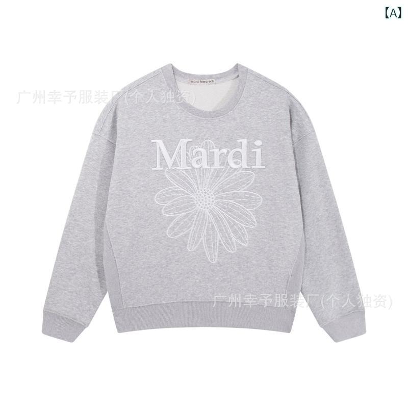 ?衣 レディース 韓国風 小花柄 刺繍 プルオーバー トレーナー ゆったり 長袖 トップス ラウンドネック かわいい 秋冬 カジュアル 普段使い 部屋着 綿 灰色 銀花 燕麦 緑花 燕麦 棕花 燕麦 粉花 燕麦 黒花 黒色 乳白花 黒色 粉花 黒色 藍花