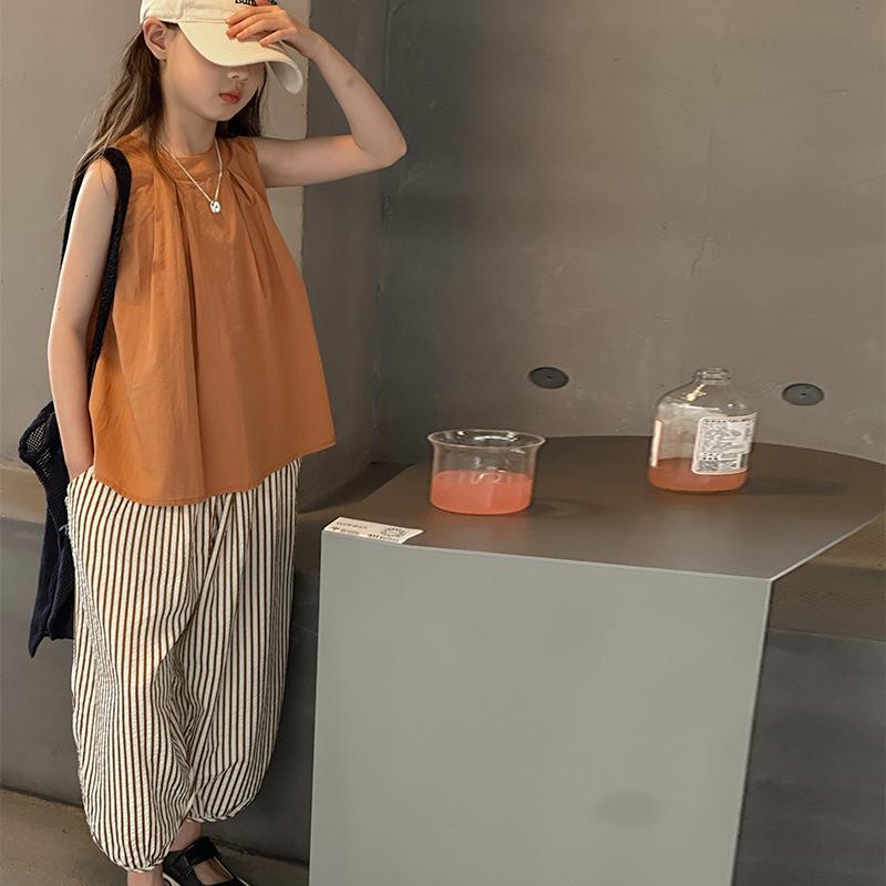 子供服 女の子 夏物 セットアップ ノースリーブ タンクトップ ショートパンツ 2点セット かわいい おしゃれ 薄手 涼しい 普段着 部屋着 オレンジ系