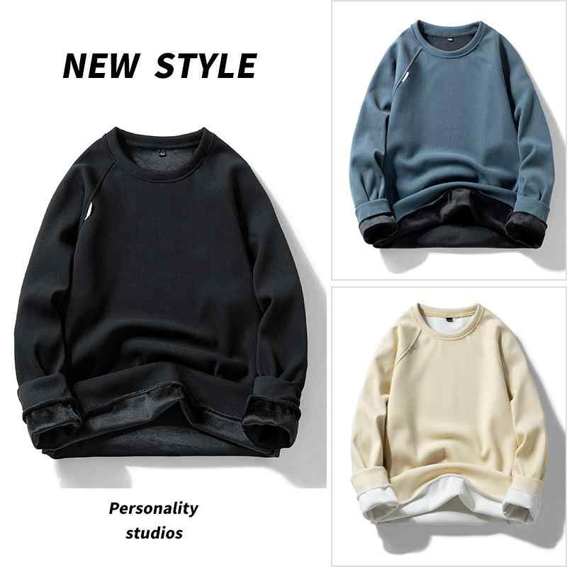 トレーナー メンズ 男性用 裏起毛 スウェットシャツ 厚手 ラウンドネック プルオーバー 長袖 トップス 保温性 無地 秋冬 部屋着 普段使い ブラック カーキ グレー