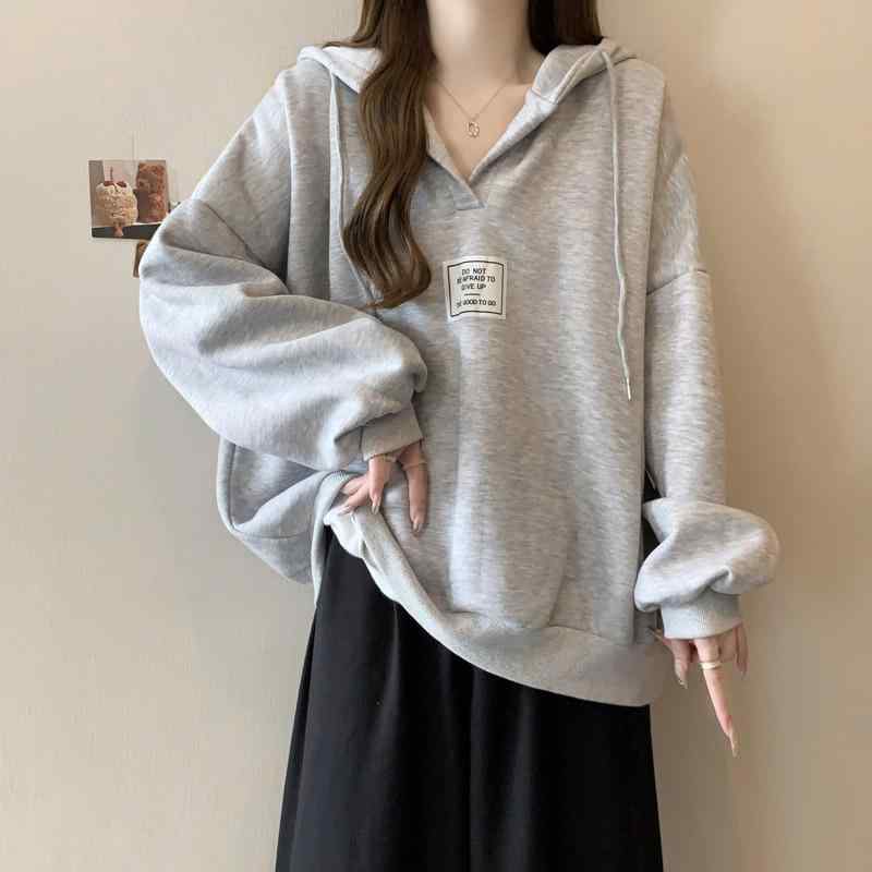 パーカー レディース 春秋 薄手 韓国風 Vネック 長袖 プルオーバー トップス アウター 普段使い 部屋着 グレー 杏色 黒 ブラック 赤 レッド M L XL 2XL