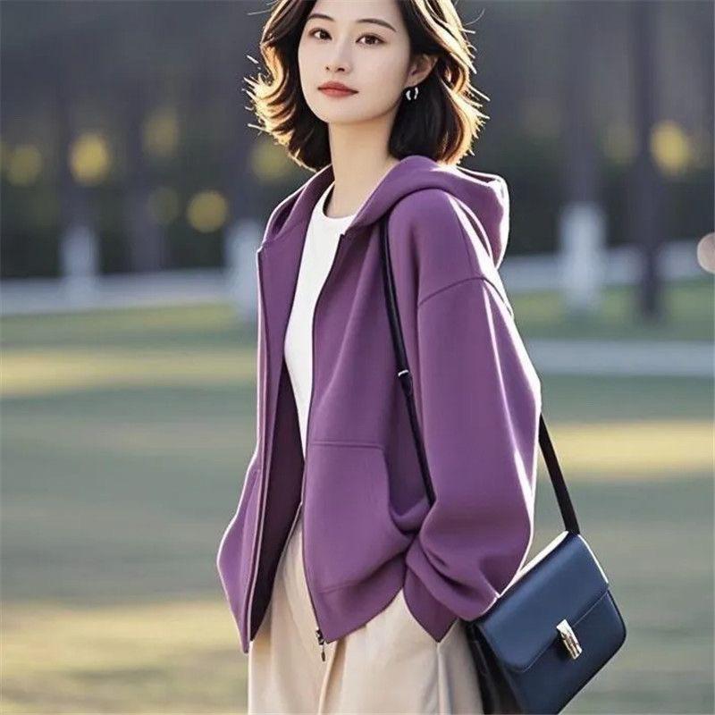 パーカー レディース かわいい 韓国風 おしゃれ フード付き トップス 長袖 春物 秋冬 ゆったり 通勤 通学 無地 コットン 紫色 グリーン レッド カーキ イエロー