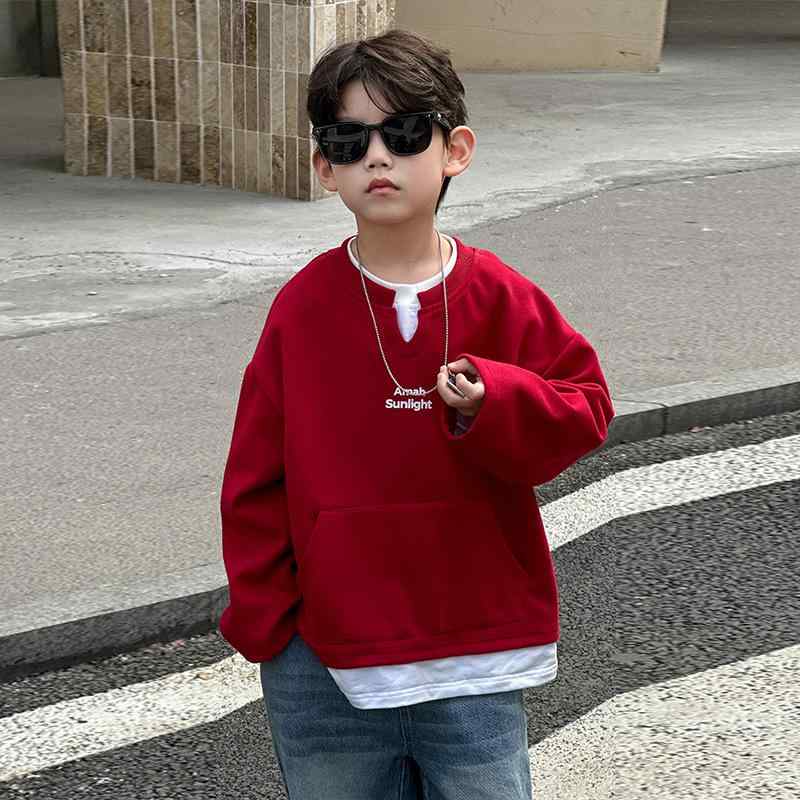 子供服 スウェット 春秋 春物 トップス 長袖 プルオーバー 赤色 普段着 部屋着 かわいい 韓国風 男の子 女の子 ボーイズ ガールズ 80%綿 100cm 110cm 120cm 130cm 140cm 150cm 160cm