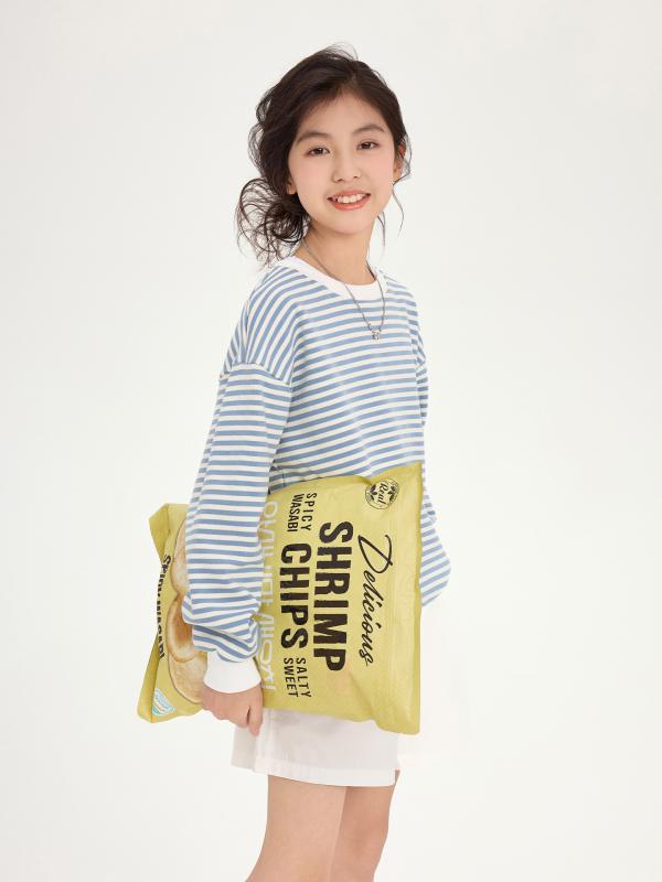 子供服 女の子 長袖 トレーナー ストライプ 切り替え 春秋 カジュアル トップス カットソー 普段着 中学生 小学生