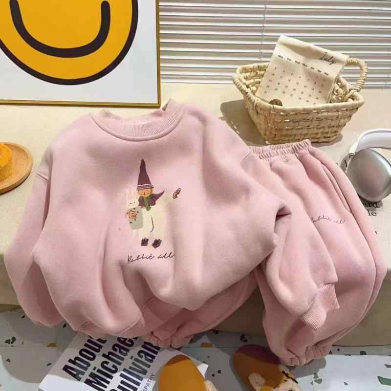 子供服 ガールズ 裏起毛 スウェット セットアップ 上下セット 2点セット 幼児 小学生 長袖 厚手 かわいい 普段着 部屋着 ピンク系