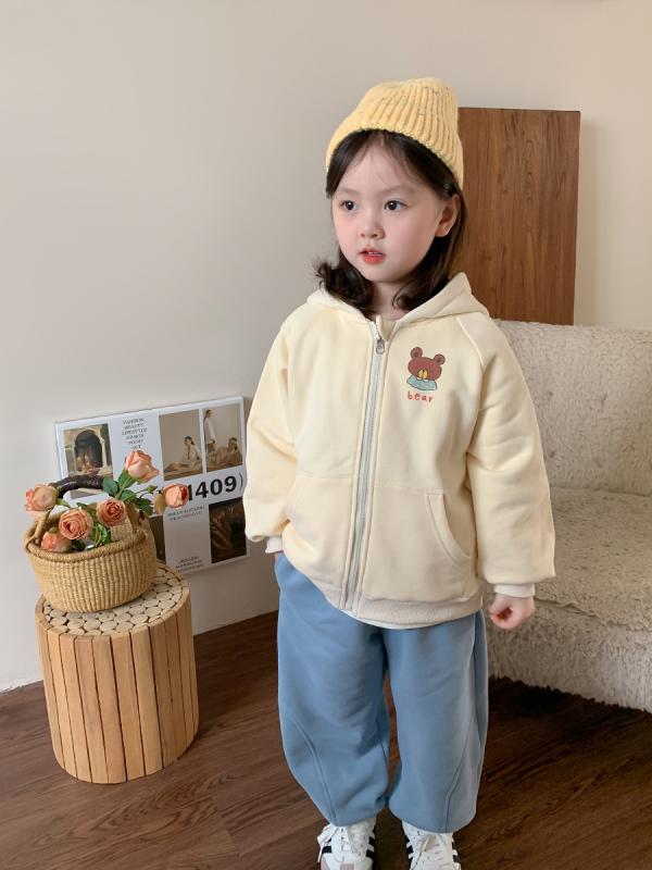 子供服 スウェット ガールズ カーディガン パーカー 秋冬 長袖 裏起毛 無地 かわいい ベージュ ピンク系