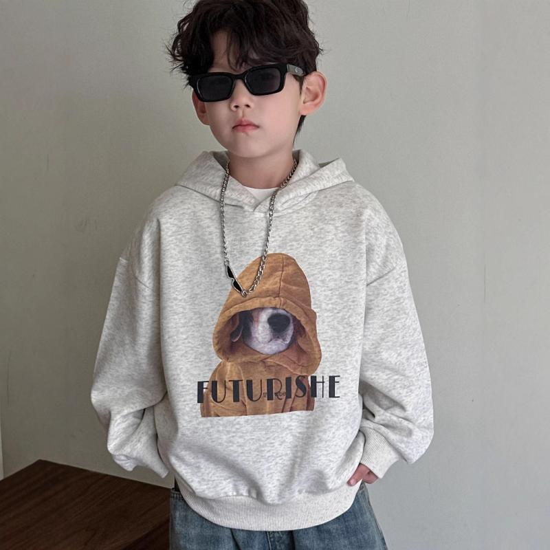 子供用パーカー 男の子 スウェットシャツ プルオーバー トップス 春物 普段着 長袖 コットン混紡 グレー