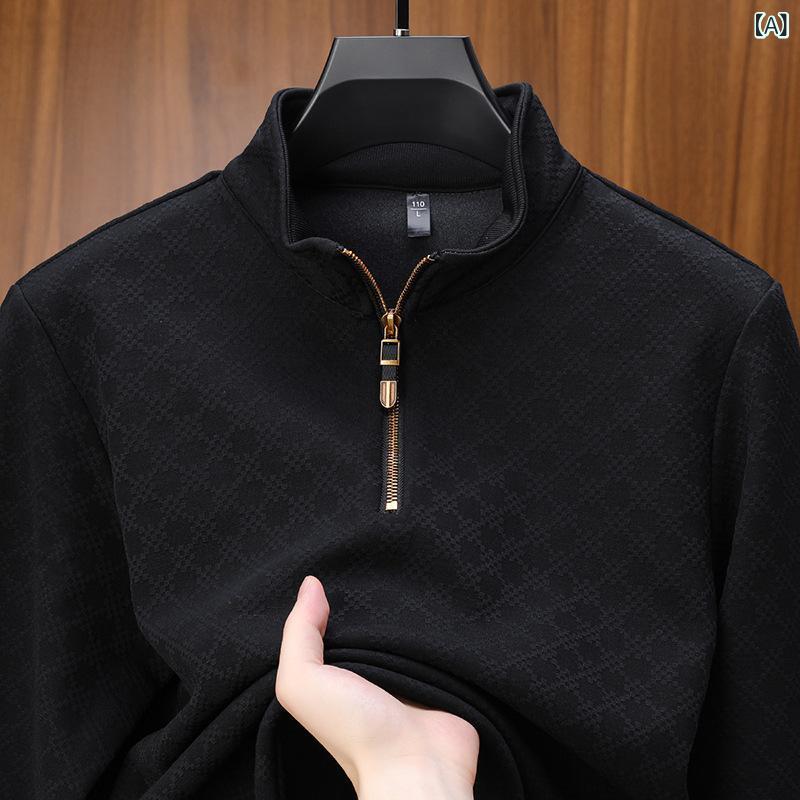 スウェット メンズ 男性用 裏起毛 トレーナー トップス 長袖 Tシャツ カットソー プルオーバー 立襟 幾何学模様 暖かい 防寒 春秋冬 スポーツ 普段使い ブラック ブルー グレー ブラウン