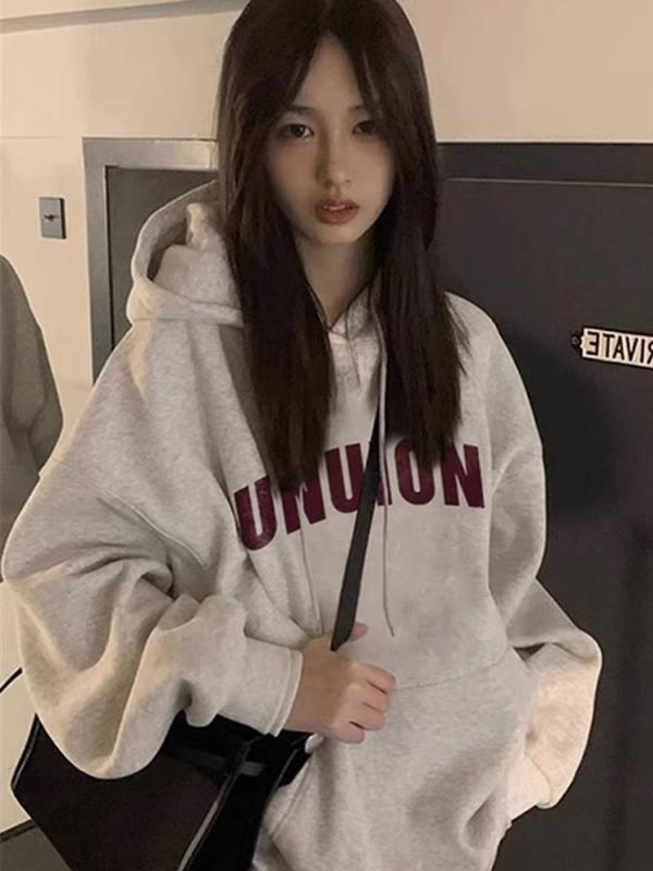 パーカー レディース 秋冬 裏起毛 ゆったり 韓国風 英字プリント フード付き トップス カジュアル 白 グレー 春秋