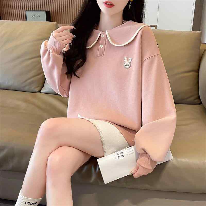 スウェット レディース 春秋 薄手 裏起毛 ゆったり かわいい 刺・墸 トレーナー トップス カットソー 長袖 ドロップショルダー 娃娃? プルオーバー ピンク系 アイボリー M L XL XXL