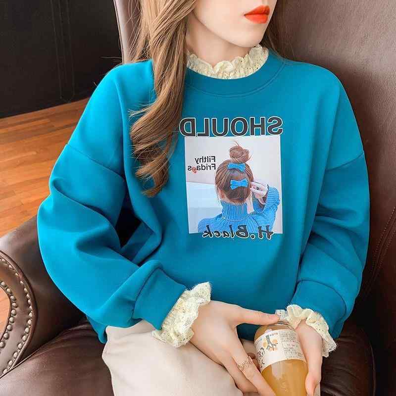 スウェット レディース 春秋 フェイクレイヤード レース 杏色 かわいい 私服名媛風 長袖 トップス M L XL 2XL