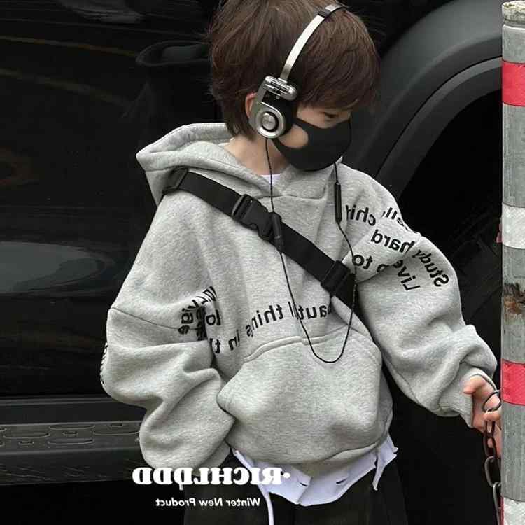 キッズ トレーナー 男の子 裏起毛 アルファベット 韓国風 子供服 長袖 トップス 暖かい パーカー グレー オフホワイト