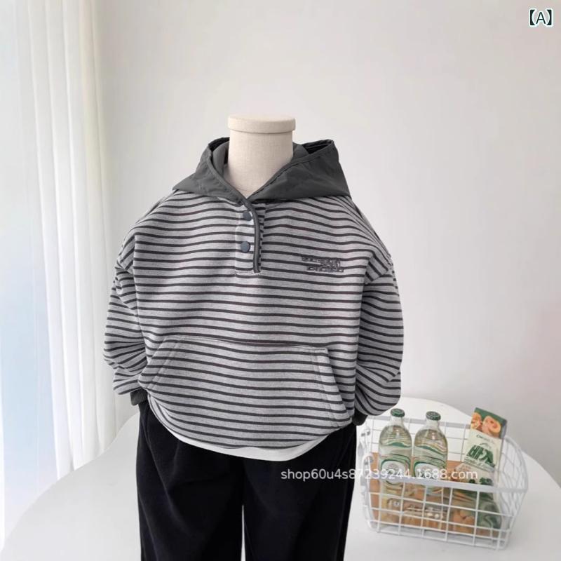 キッズ パーカー 男の子 裏起毛 厚手 冬 韓国風 ストライプ プルオーバー トップス 90cm 100cm 110cm 120cm 130cm 140cm 綿 混紡