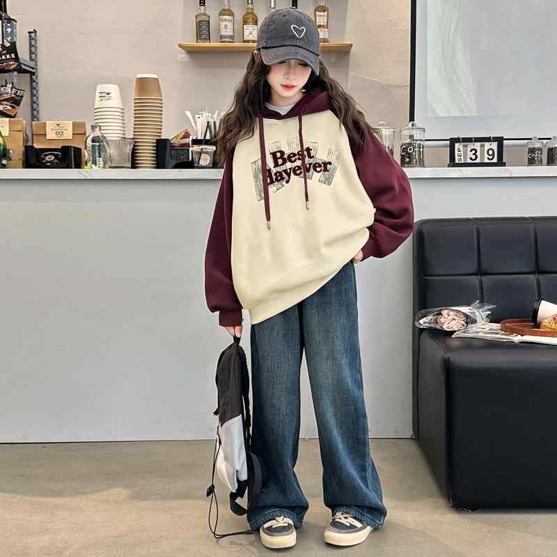 キッズ パーカー 春秋 長袖 スウェットシャツ 女の子 子供服 中学生 高校生 切り替え フード付き 綿