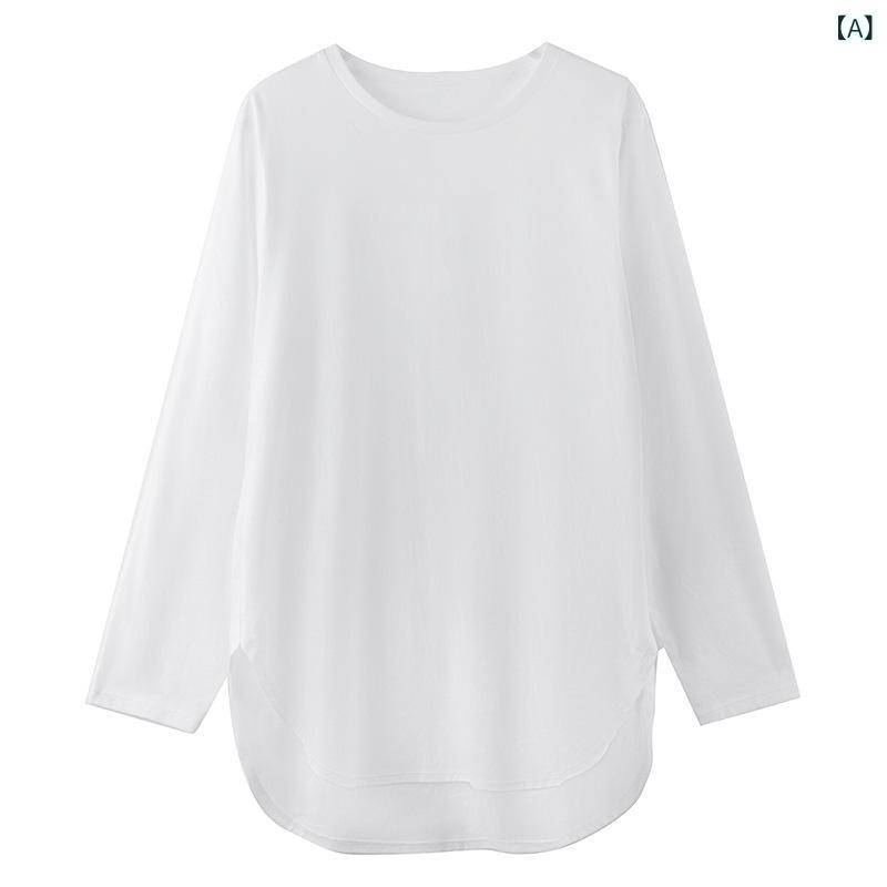 Tシャツ レディース 長袖 ラウンドネック コットン ゆったり 切り替え アシンメトリー トップス カットソー 春秋冬 韓国風 カジュアル 部屋着 普段使い