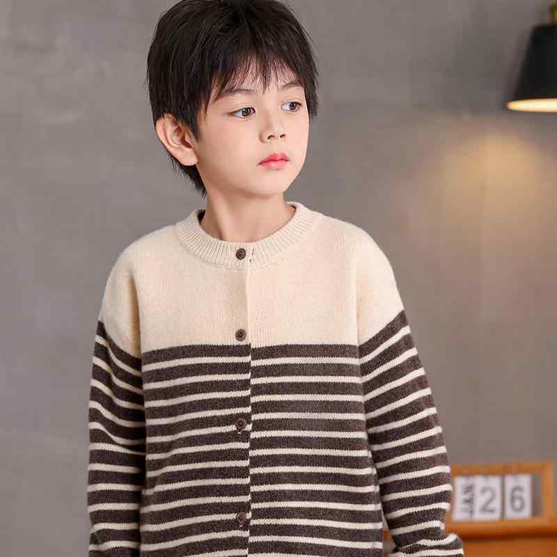 ちびっ子服 編み物 ジレー お坊っちゃん 縞模様柄 羊毛100% プルオーバー アウター ゆったり 心地よい 普段使い走り 愛くるしい 110珊 120珊 130珊 140珊 150珊 秋冬