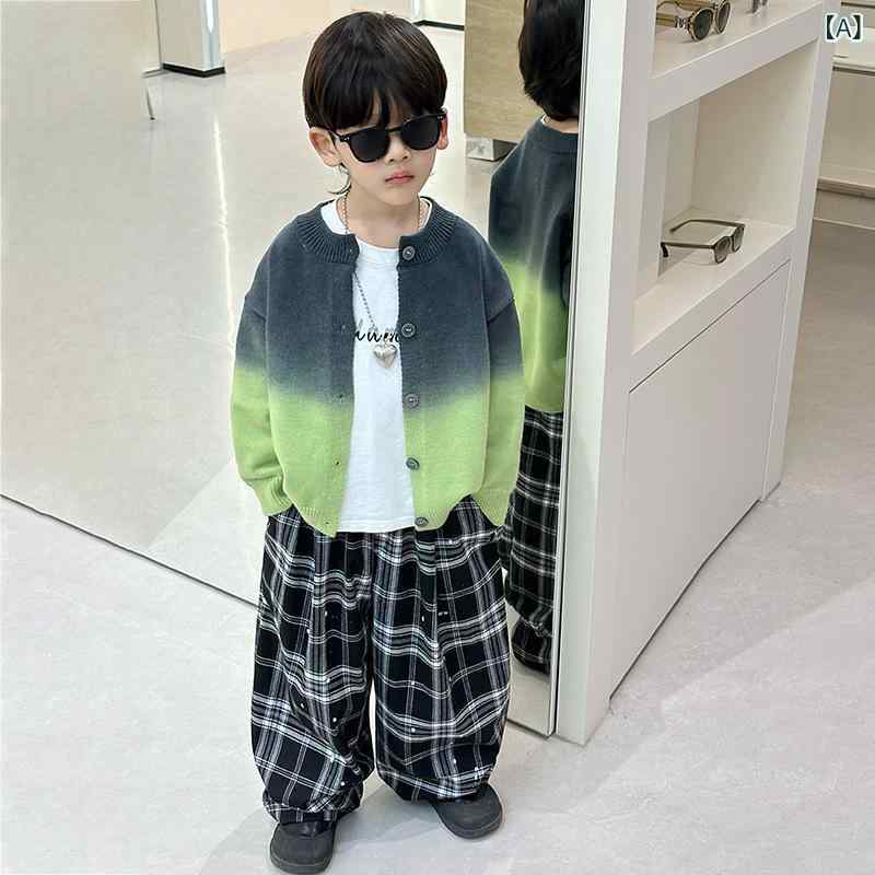 ニット カーディガン 男の子 キッズ 子供服 春秋 ニットセーター グラデーション 長袖 コットン 普段着 通園 通学