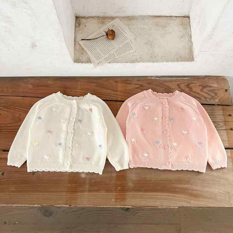 ベビー服 女の子 カーディガン 春秋 花柄 刺繍 コットン ニット アウター 乳幼児 かわいい ガーリー ナチュラル 普段使い