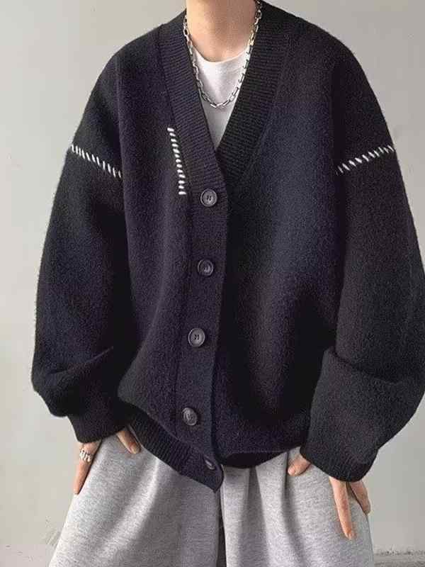 ニット カーディガン メンズ Vネック ニットセーター 秋冬 春秋 厚手 暖かい ゆったり レトロ 男性用 普段使い デート ブラック ホワイト