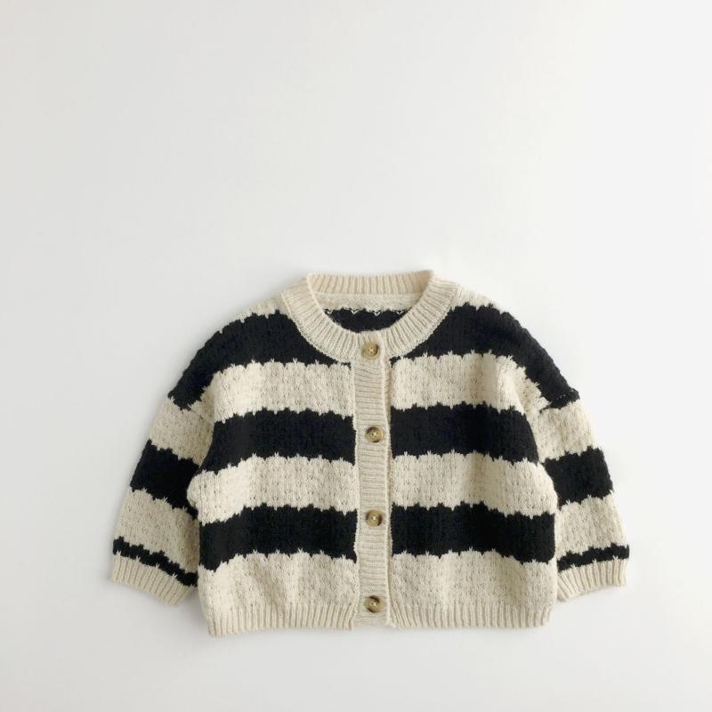 子供服 カーディガン 男女兼用 モヘア 黒白 ストライプ 春秋 厚手 ニット セーター キッズ 韓国風 80 90 100 110 120 130cm