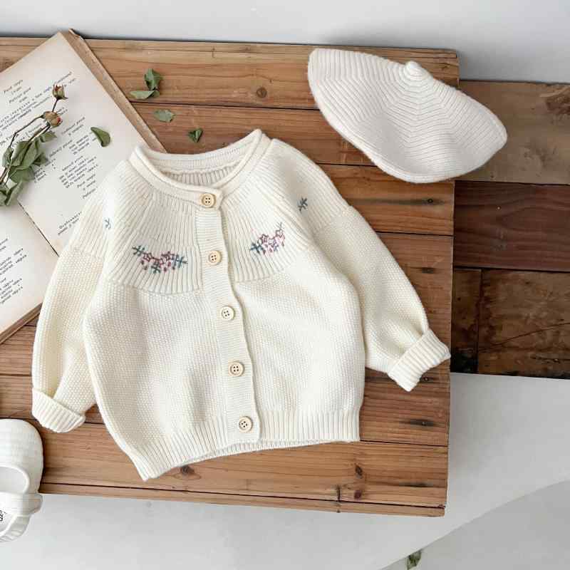 ベビー服 カーディガン 女の子 ニット 綿 長袖 刺繍 かわいい 秋冬 赤ちゃん アウター 66 73 80 90 100