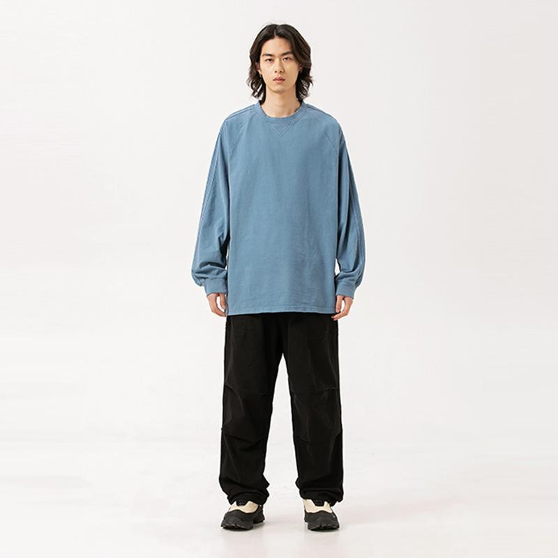 Tシャツ メンズ カットソー 長袖Tシャツ コットン ゆったり 無地 ラウンドネック 黄色系 ブルー系 ブラック カーキ パープル ドロップショルダー カジュアル ストリート