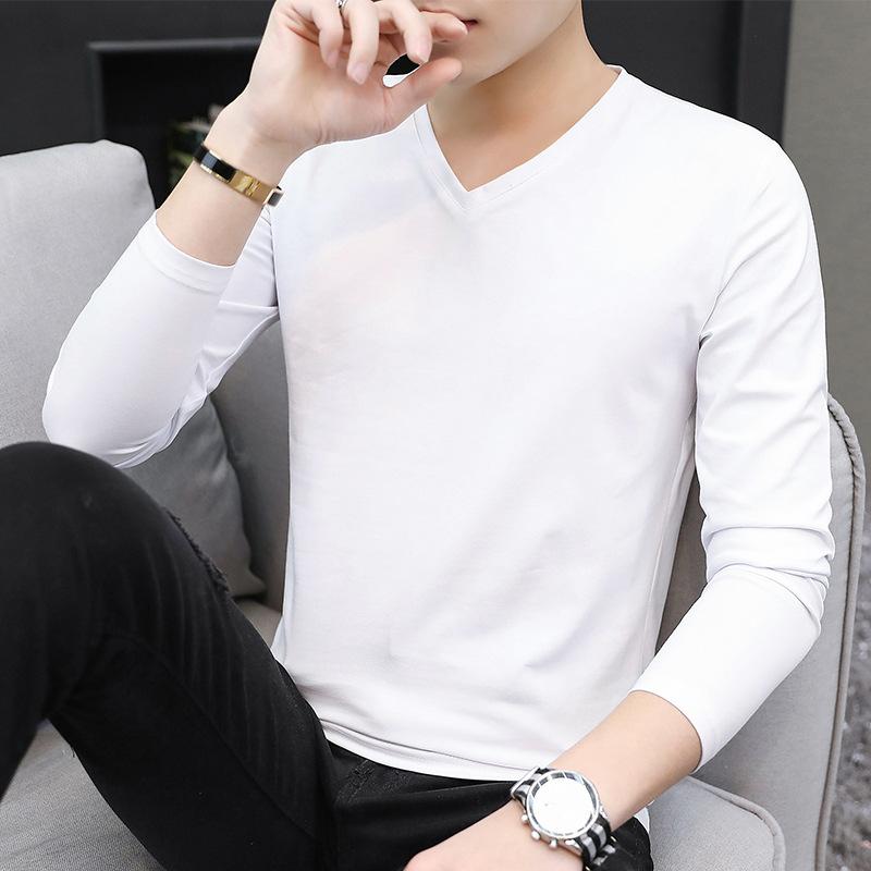 Tシャツ 男性用 Vネック 長袖 薄手 モダール カットソー タイト 無地 春秋 インナー ブラック ホワイト ネイビー ワインレッド グレー イエロー グリーン カーキ S M L XL 2XL 3XL 4XL