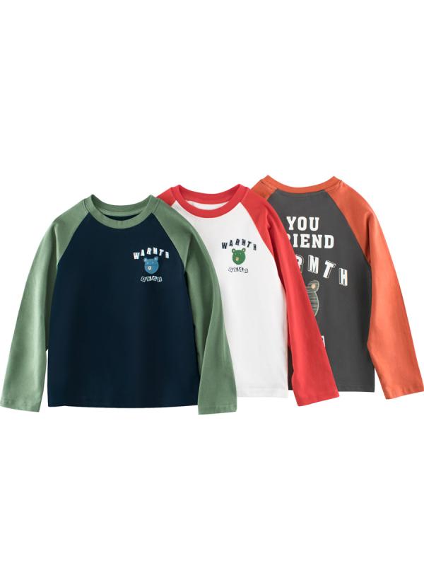 Tシャツ キッズ 男女兼用 子供服 長袖 カットソー 韓国風 カートゥーン プリント 切り替え コットン100% 春秋 普段使い