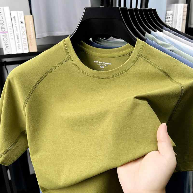 Tシャツ メンズ 男性用 半袖 速乾 スポーツ アウトドア トレーニング ジム 丸首 ベースレイヤー トップス 接触冷感 吸湿速乾 薄手 春夏 深青灰 豆緑 霧青 浅灰 白 淡青 黒 芥黄