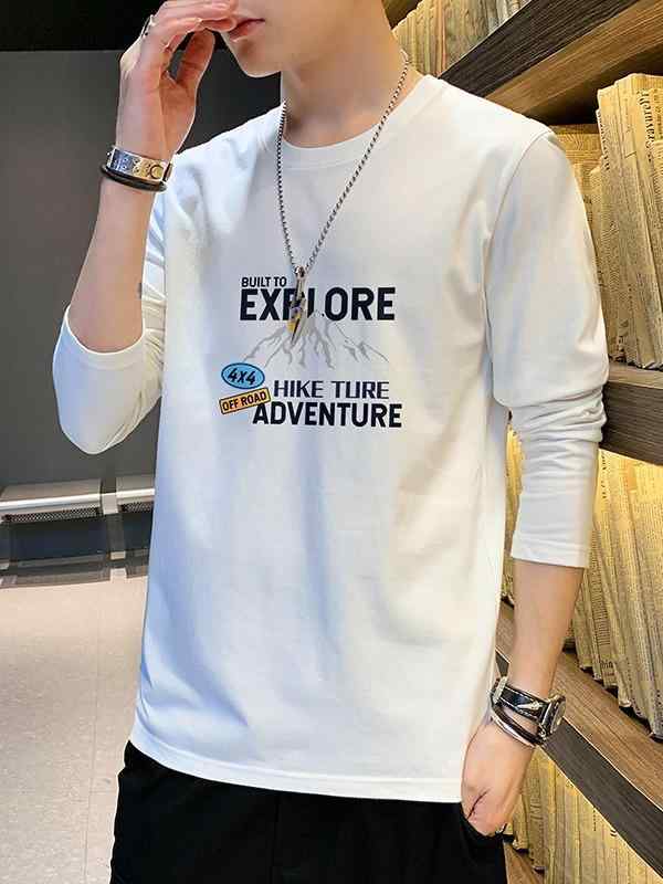 Tシャツ メンズ 男性用 長袖Tシャツ カットソー コットン 薄手 トレーナー トップス プルオーバー ラウンドネック プリント ゆったり スポーツ 普段使い ルームウェア ブラック ホワイト グレー ブルー レッド 大きいサイズ
